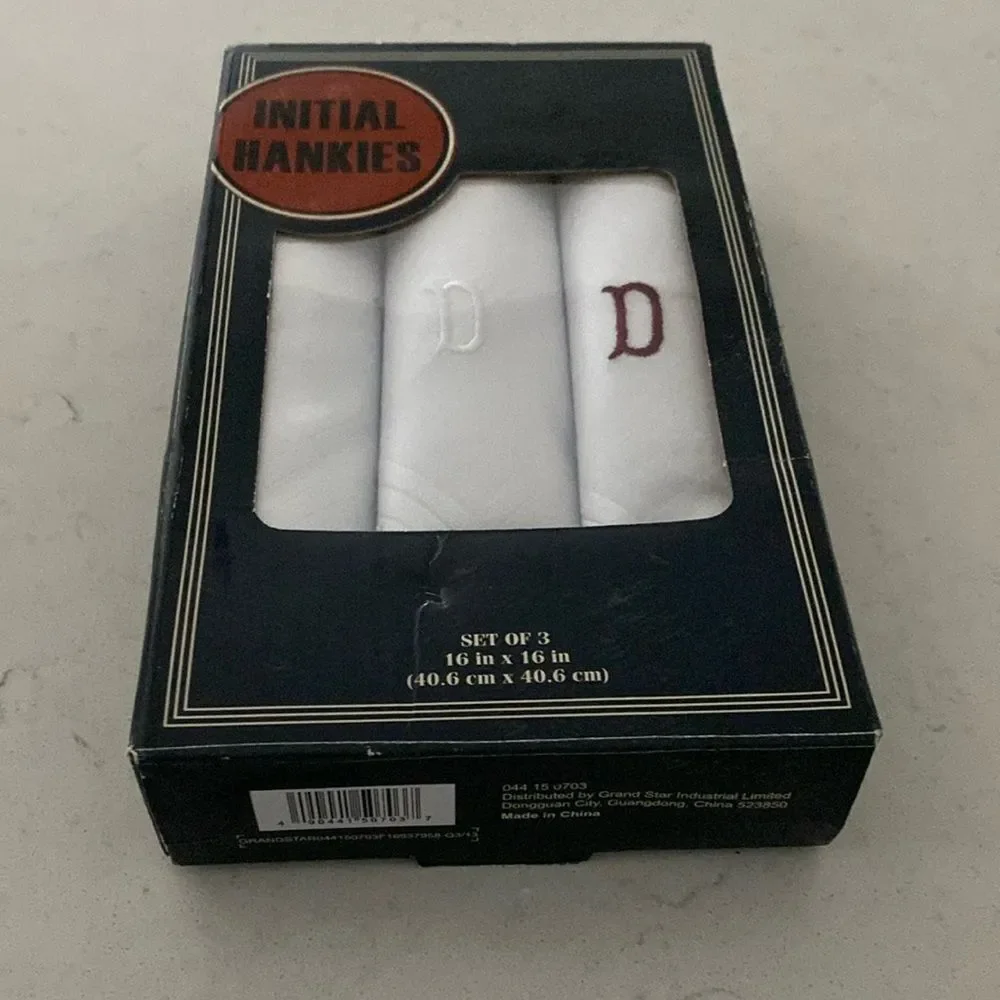 Initial Handkerchiefs Set of (3) Initial‎ “D” Hankies - NEW
